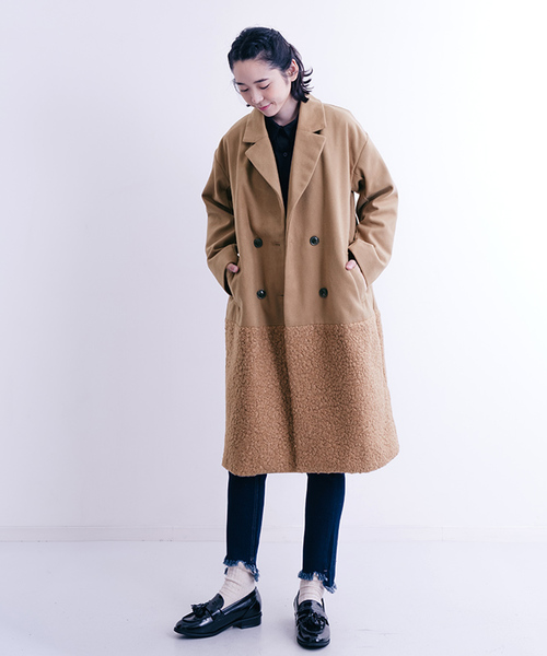 MERLOT（メルロー）の「異素材切替ダブルボタンコート647-0527（ピーコート・レディース・ベージュ/グレー/ブラック・FREE）」の16枚目の写真