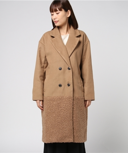 MERLOT（メルロー）の「異素材切替ダブルボタンコート647-0527（ピーコート・レディース・ベージュ/グレー/ブラック・FREE）」の6枚目の写真