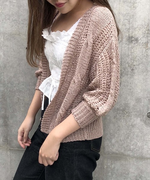 one after another NICE CLAUP(ワンアフターアナザーナイスクラップ)の「テープヤーン カーディガン(カーディガン/ボレロ・レディース・アイボリー/ベージュ/サックスブルー/レンガ・FREE)」の3枚目の写真
