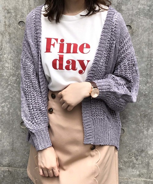 one after another NICE CLAUP(ワンアフターアナザーナイスクラップ)の「テープヤーン カーディガン(カーディガン/ボレロ・レディース・アイボリー/ベージュ/サックスブルー/レンガ・FREE)」の4枚目の写真