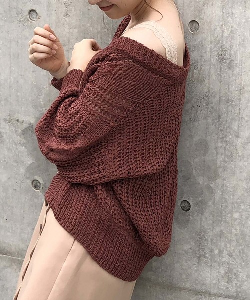 one after another NICE CLAUP(ワンアフターアナザーナイスクラップ)の「テープヤーン カーディガン(カーディガン/ボレロ・レディース・アイボリー/ベージュ/サックスブルー/レンガ・FREE)」の1枚目の写真