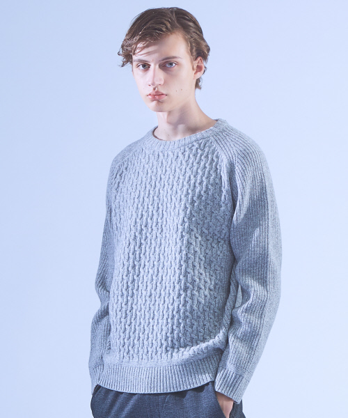ABAHOUSE(アバハウス)の「【LANEROSSI】RIB×CROSSKNIT クルーネックニット(ニット/セーター・メンズ・オフホワイト/グレー/ブルー/ブラック/オレンジ・44/46/48)」の4枚目の写真