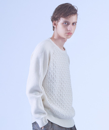 【LANEROSSI】RIB×CROSSKNIT クルーネックニット