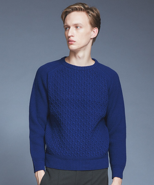 【LANEROSSI】RIB×CROSSKNIT クルーネックニット