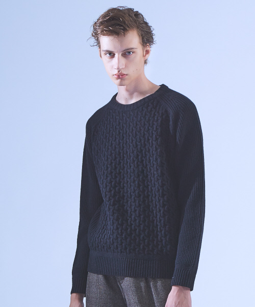 ABAHOUSE(アバハウス)の「【LANEROSSI】RIB×CROSSKNIT クルーネックニット(ニット/セーター・メンズ・オフホワイト/グレー/ブルー/ブラック/オレンジ・44/46/48)」の3枚目の写真