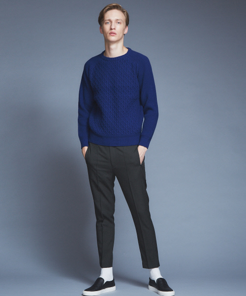 ABAHOUSE(アバハウス)の「【LANEROSSI】RIB×CROSSKNIT クルーネックニット(ニット/セーター・メンズ・オフホワイト/グレー/ブルー/ブラック/オレンジ・44/46/48)」の6枚目の写真