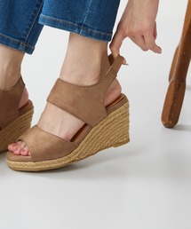 片手で履ける ゴムストラップ 7cmヒール 厚底 ジュートサンダル