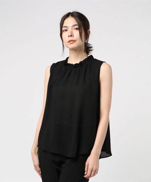 A/C DESIGN BY ALPHA CUBIC（エーシーデザインバイアルファキュービック）の「ハイネックギャザーアシメブラウス（シャツ/ブラウス・レディース・グリーン/オフホワイト/マスタード/ブラック・11号/9号）」の3枚目の写真