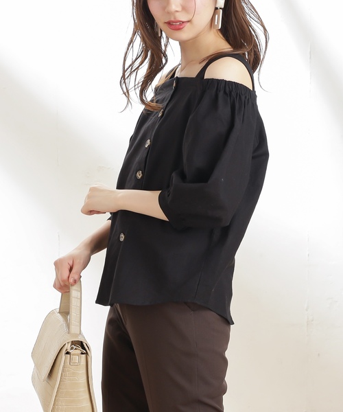 natural couture（ナチュラルクチュール）の「着方いろいろ楽しめるブラウス（シャツ/ブラウス・レディース・ブラック/ピンク/チェック/アイボリー・FREE）」の2枚目の写真