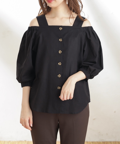 natural couture（ナチュラルクチュール）の「着方いろいろ楽しめるブラウス（シャツ/ブラウス・レディース・ブラック/ピンク/チェック/アイボリー・FREE）」の8枚目の写真