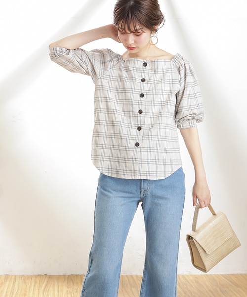 natural couture（ナチュラルクチュール）の「着方いろいろ楽しめるブラウス（シャツ/ブラウス・レディース・ブラック/ピンク/チェック/アイボリー・FREE）」の10枚目の写真