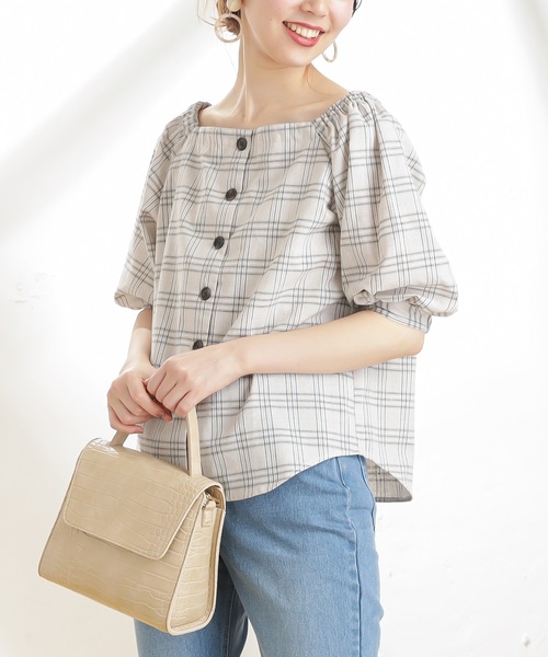 natural couture（ナチュラルクチュール）の「着方いろいろ楽しめるブラウス（シャツ/ブラウス・レディース・ブラック/ピンク/チェック/アイボリー・FREE）」の7枚目の写真