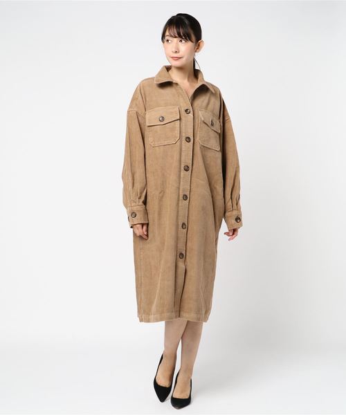 STYLEBLOCK(スタイルブロック)の「コーデュロイビッグシルエットロングシャツワンピース(シャツワンピース)」|ベージュ