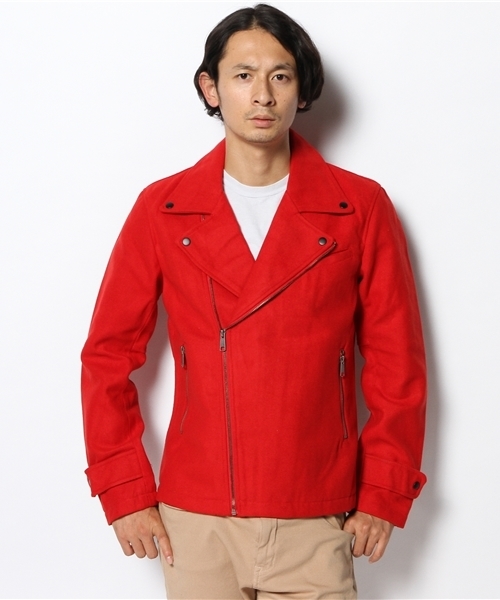 WEGO（ウィゴー）の「WEGO/ボンディングライダースジャケット（ライダースジャケット・メンズ・ブラック/レッド・LARGE/MEDIUM）」の6枚目の写真