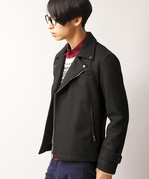 WEGO（ウィゴー）の「WEGO/ボンディングライダースジャケット（ライダースジャケット・メンズ・ブラック/レッド・LARGE/MEDIUM）」の3枚目の写真