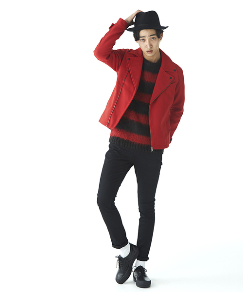 WEGO（ウィゴー）の「WEGO/ボンディングライダースジャケット（ライダースジャケット・メンズ・ブラック/レッド・LARGE/MEDIUM）」の17枚目の写真