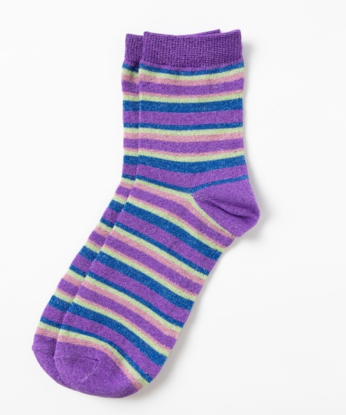 WEGO（ウィゴー）の「WEGO/マルチボーダーラメソックス（ソックス/靴下・レディース・ライム/ブラック/パープル・FREE）」の3枚目の写真