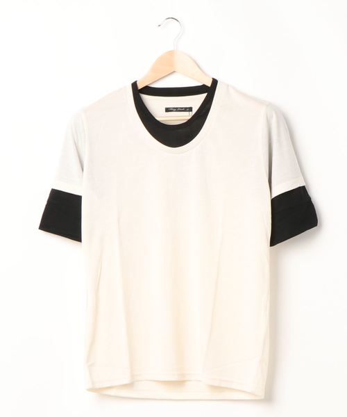B.I.D.(ビーアイディー)の「《Bl》5分袖フェイクカットソー 無地(Tシャツ/カットソー・レディース・ホワイト/チャコールグレー/ブラック/ネイビー/スモークピンク/キャメル・LARGE/MEDIUM/X-LARGE)」の2枚目の写真