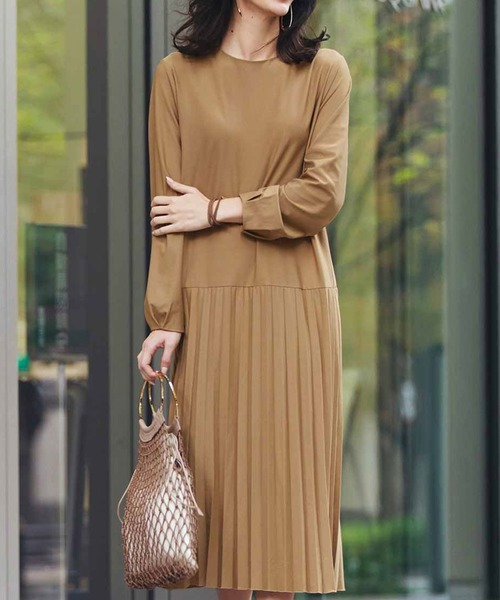 ｉｅｄｉｔ カットソージョーゼット素材できれいめ快適 プリーツスカート切り替え上品ワンピース ワンピース Iedit イディット のファッション通販 Zozotown