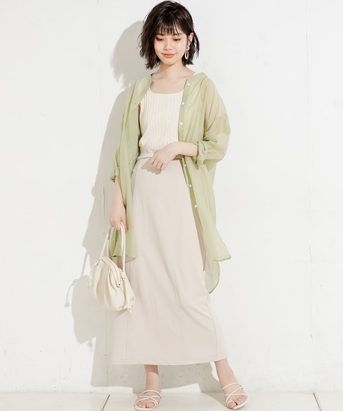 natural couture（ナチュラルクチュール）の「バンドカラーシアーロングシャツ（シャツ/ブラウス・レディース・ベージュ/オフホワイト/オレンジ/ミント・FREE）」の11枚目の写真