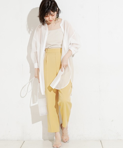 natural couture（ナチュラルクチュール）の「バンドカラーシアーロングシャツ（シャツ/ブラウス・レディース・ベージュ/オフホワイト/オレンジ/ミント・FREE）」の5枚目の写真