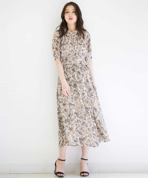 洗濯機洗い可 Mk 更紗柄シフォン楊柳ブラウス