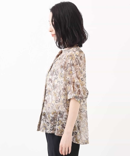 洗濯機洗い可 Mk 更紗柄シフォン楊柳ブラウス