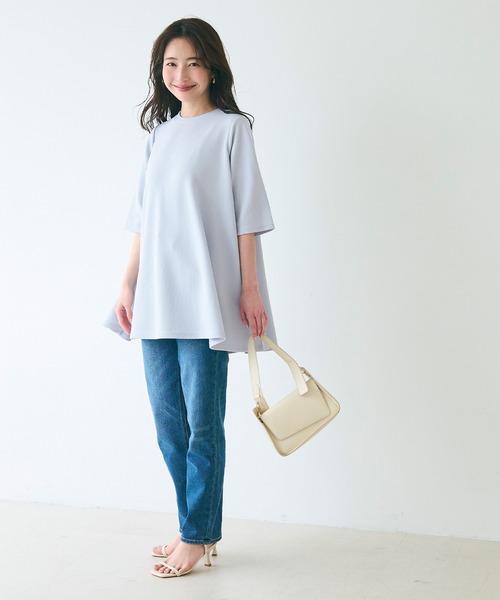エンボス加工Aライン半袖チュニック（Tシャツ/カットソー
