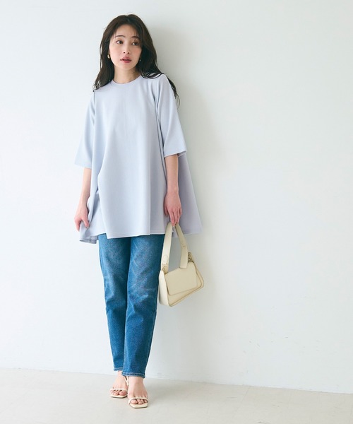 エンボス加工Aライン半袖チュニック（Tシャツ/カットソー）｜coca