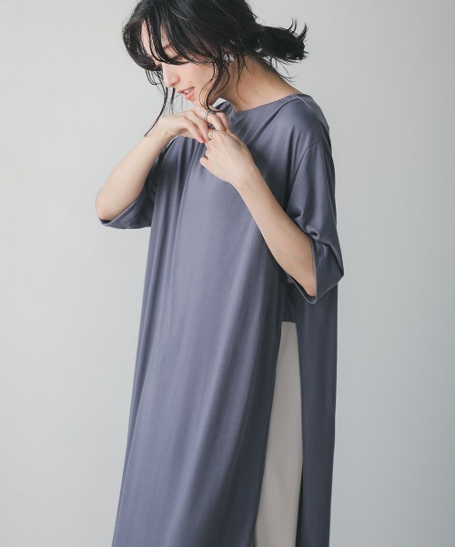 Bou Jeloud(ブージュルード)の「サイドスリットインナーセットワンピース(ワンピース・レディース・オフホワイト/ブルー・38)」の4枚目の写真