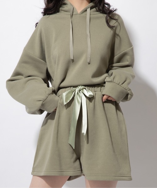 Mysa&Liina（ミーサリーナ）の「パーカー＋ショートパンツSETUP（ルームウェア/パジャマ・レディース・ベージュ/サックスブルー/グリーン/ラベンダー/ピンク/オフホワイト/ブラック/ブラウン/ピンクベージュ・M/L）」の6枚目の写真