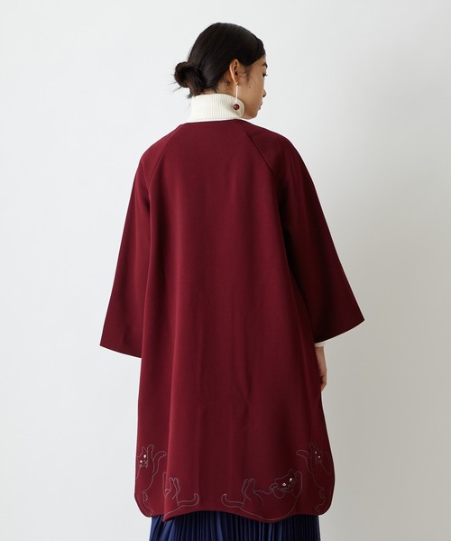 タグ付き✨ ふりふ　猫の恩返し　ロング　コート　F　エンジ　和 ふりふ（フリフ）の「【ふりふWEB限定】ファー付き猫の恩返し