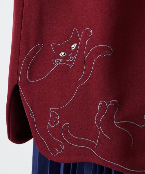タグ付き✨ ふりふ　猫の恩返し　ロング　コート　F　エンジ　和 ふりふ（フリフ）の「【ふりふWEB限定】ファー付き猫の恩返し