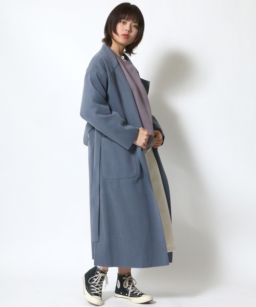 Salong hameu(サロン ハミュー)の「オーバーサイズ フェイクウールロングコート/ガウンコート(チェスターコート・レディース・ブラック/グリーン/アイボリー/ブラウン/ブルー/ベージュ/ピンク・M)」の6枚目の写真