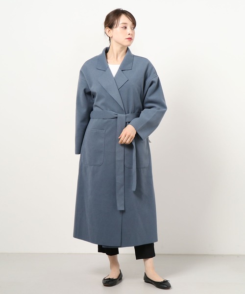 Salong hameu(サロン ハミュー)の「オーバーサイズ フェイクウールロングコート/ガウンコート(チェスターコート・レディース・ブラック/グリーン/アイボリー/ブラウン/ブルー/ベージュ/ピンク・M)」の13枚目の写真