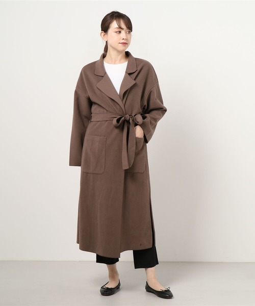 Salong hameu(サロン ハミュー)の「オーバーサイズ フェイクウールロングコート/ガウンコート(チェスターコート・レディース・ブラック/グリーン/アイボリー/ブラウン/ブルー/ベージュ/ピンク・M)」の14枚目の写真