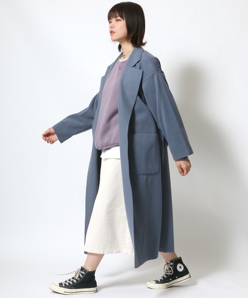 Salong hameu(サロン ハミュー)の「オーバーサイズ フェイクウールロングコート/ガウンコート(チェスターコート・レディース・ブラック/グリーン/アイボリー/ブラウン/ブルー/ベージュ/ピンク・M)」の15枚目の写真