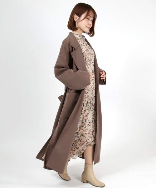 Salong hameu(サロン ハミュー)の「オーバーサイズ フェイクウールロングコート/ガウンコート(チェスターコート・レディース・ブラック/グリーン/アイボリー/ブラウン/ブルー/ベージュ/ピンク・M)」の22枚目の写真