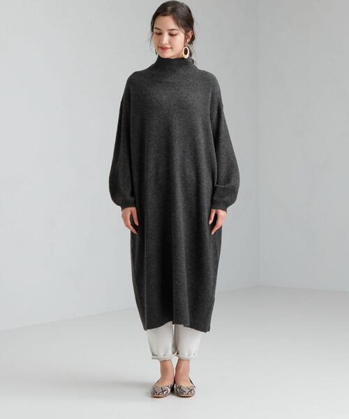 green label relaxing（グリーンレーベルリラクシング）の「CFC ボリューム スリーブ ボトル ネック ワンピース（ワンピース・レディース・ダークグレー/ベージュ/モカ・FREE）」の12枚目の写真