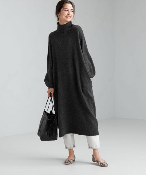 green label relaxing（グリーンレーベルリラクシング）の「CFC ボリューム スリーブ ボトル ネック ワンピース（ワンピース・レディース・ダークグレー/ベージュ/モカ・FREE）」の9枚目の写真