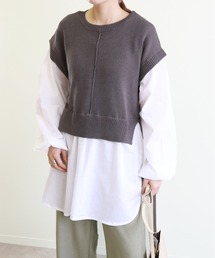バックスリット ブラウス ドッキングニット シャツ ベスト