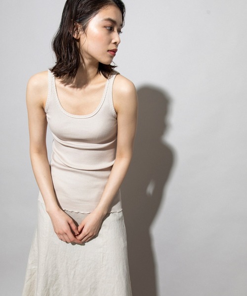 Munich（ミューニック）の「コットンリブタンクトップ（タンクトップ・レディース・グレイッシュベージュ/ホワイト/ブラウン/カーキ/ブラック/ライトグレー・FREE）」の14枚目の写真