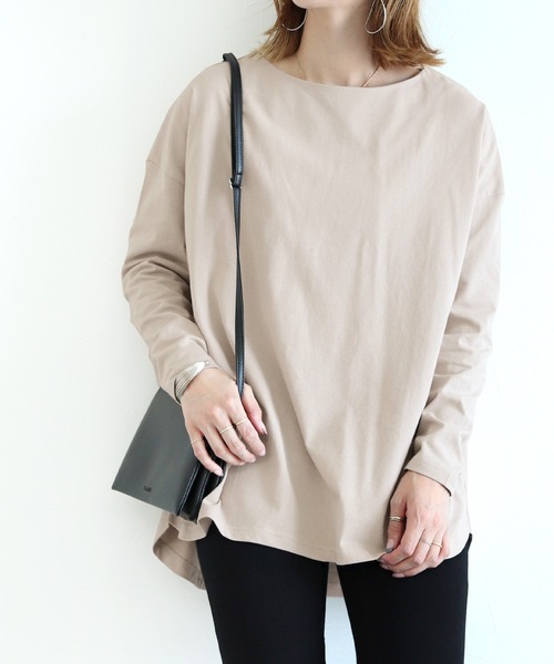 reca(レカ)の「USAコットン ボートネックロングTシャツ(Tシャツ/カットソー・レディース・ベージュ/ブラック/オフホワイト/グレイッシュベージュ・M)」の20枚目の写真