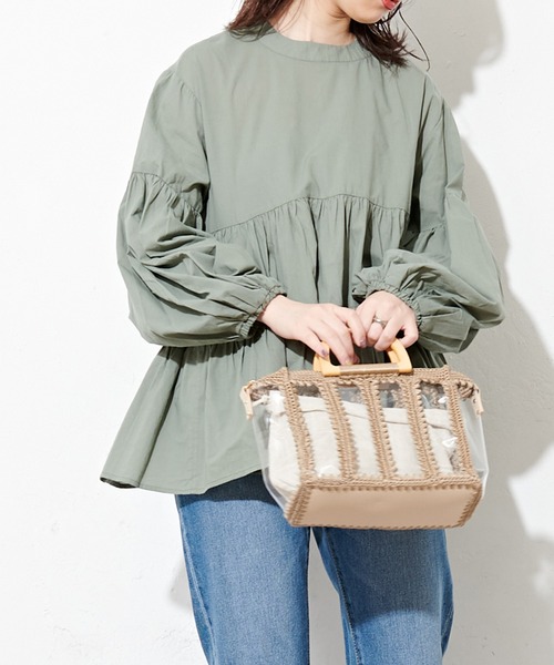 natural couture（ナチュラルクチュール）の「パッチワークビニールバッグ（ハンドバッグ・レディース・ベージュ/ミント・FREE）」の5枚目の写真