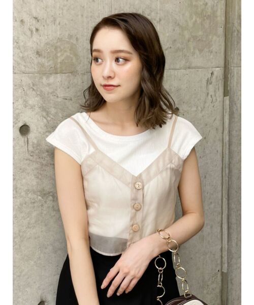 MURUA（ムルーア）の「シアーキャミレイヤードトップス（Tシャツ/カットソー・レディース・ブラック/パープル/ベージュ・FREE）」の3枚目の写真