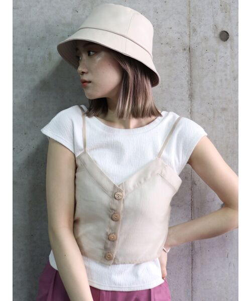 MURUA（ムルーア）の「シアーキャミレイヤードトップス（Tシャツ/カットソー・レディース・ブラック/パープル/ベージュ・FREE）」の13枚目の写真