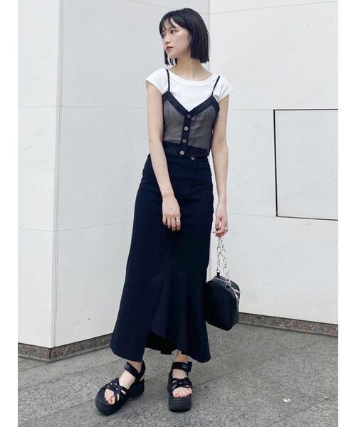 MURUA（ムルーア）の「シアーキャミレイヤードトップス（Tシャツ/カットソー・レディース・ブラック/パープル/ベージュ・FREE）」の5枚目の写真