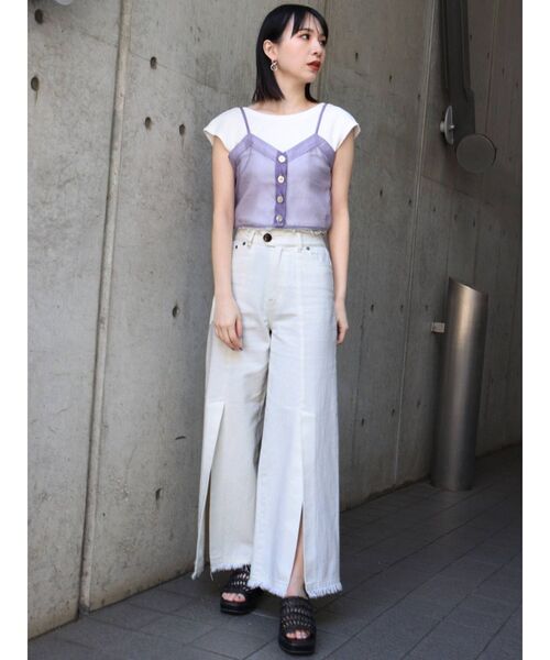 MURUA（ムルーア）の「シアーキャミレイヤードトップス（Tシャツ/カットソー・レディース・ブラック/パープル/ベージュ・FREE）」の4枚目の写真