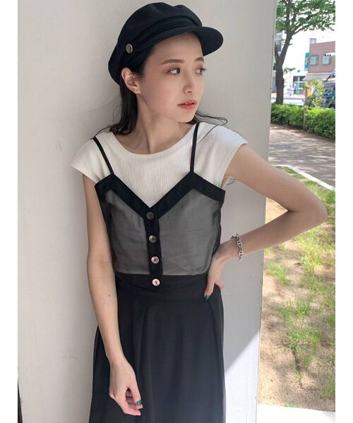 MURUA（ムルーア）の「シアーキャミレイヤードトップス（Tシャツ/カットソー・レディース・ブラック/パープル/ベージュ・FREE）」の20枚目の写真