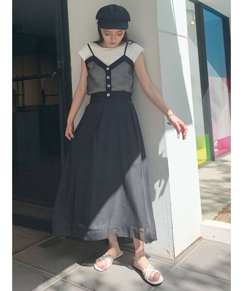 MURUA（ムルーア）の「シアーキャミレイヤードトップス（Tシャツ/カットソー・レディース・ブラック/パープル/ベージュ・FREE）」の21枚目の写真